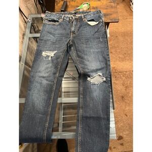 Forever 21 Men Distressed Dark Wash Slim Fit Jeans Size 30x30